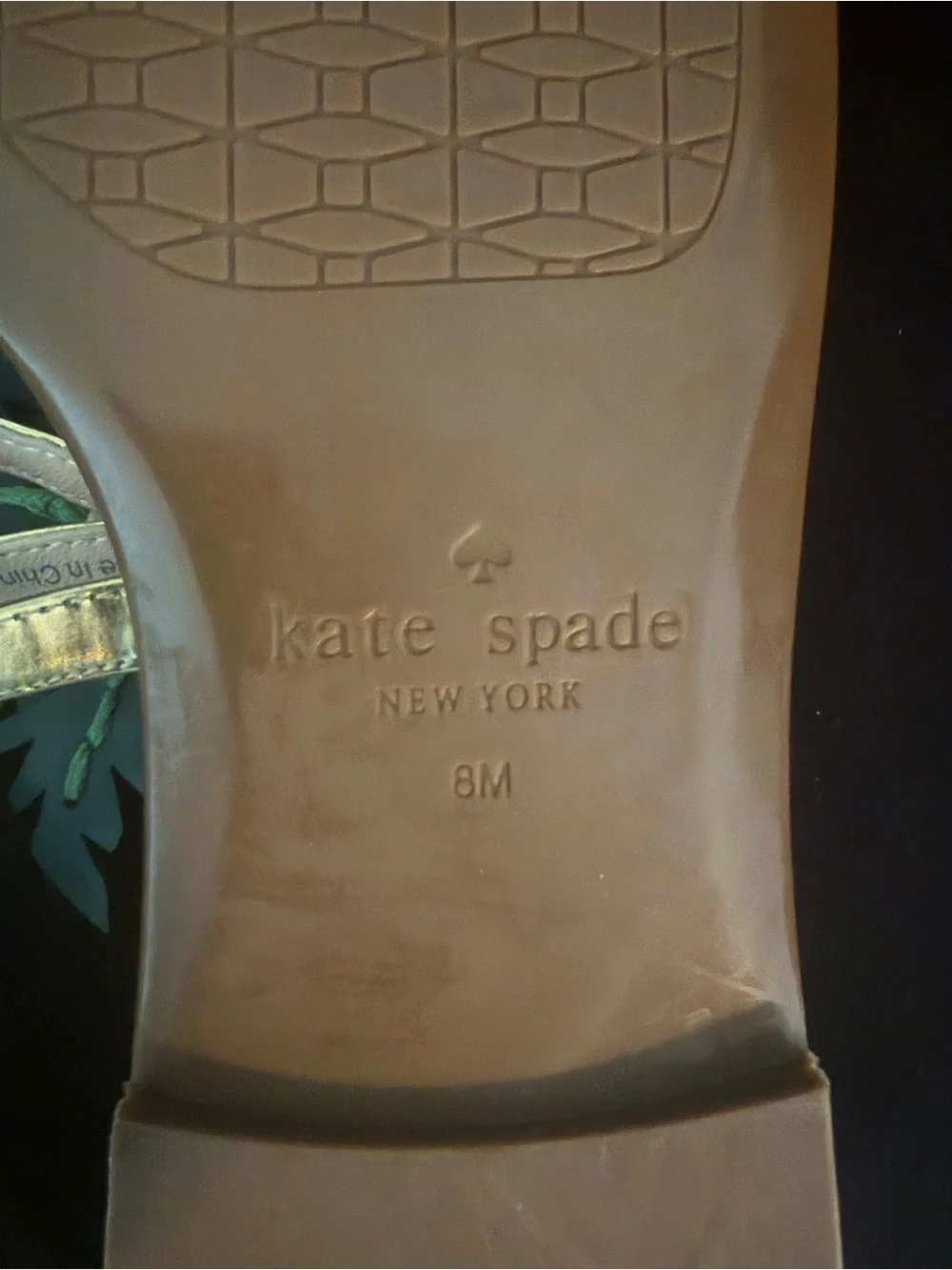 kate spade gold and green floral embossed sole sandals